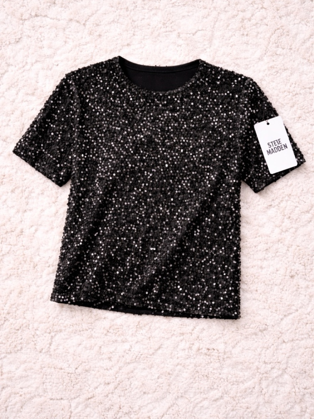 Steve Madden Black Sequin Velvet Top M NWT Holiday Party Date Night